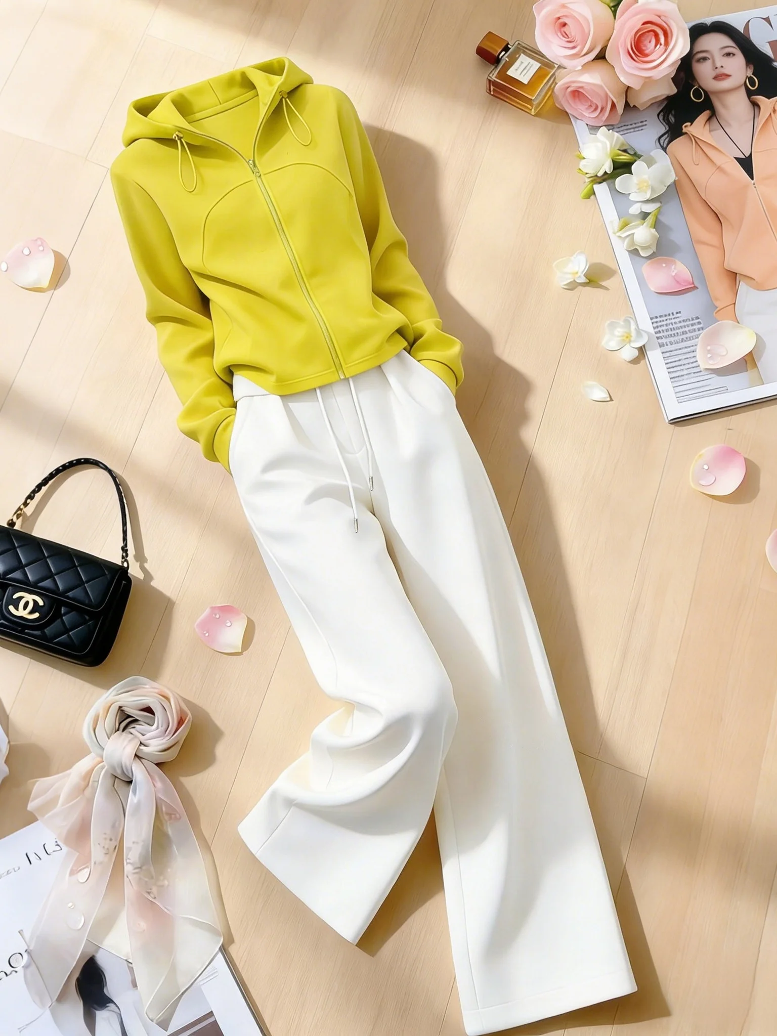 

Корейский повседневный спортивный комплект: худи-кардиган и широкие брюки, модный антивозрастной образ для женщин 20-30 лет