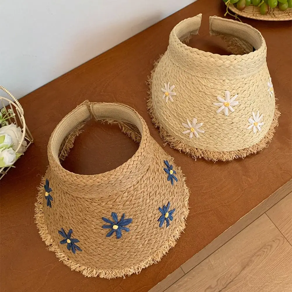 

Casual UV Protection Lafite Straw Hat Daisy Flower Beach Hat Sun Hat Weave Outdoor Visor Cap Outdoor