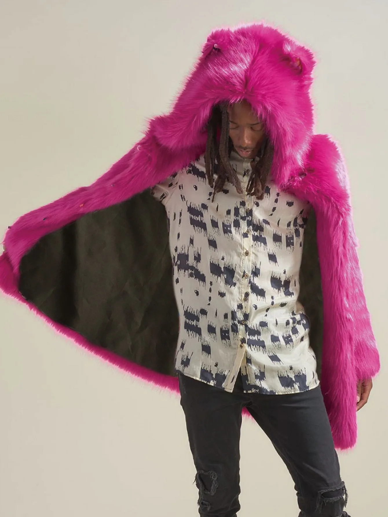 معطف فرو صناعي للرجال بغطاء للرأس، سترة كاجوال من الفرو الصناعي