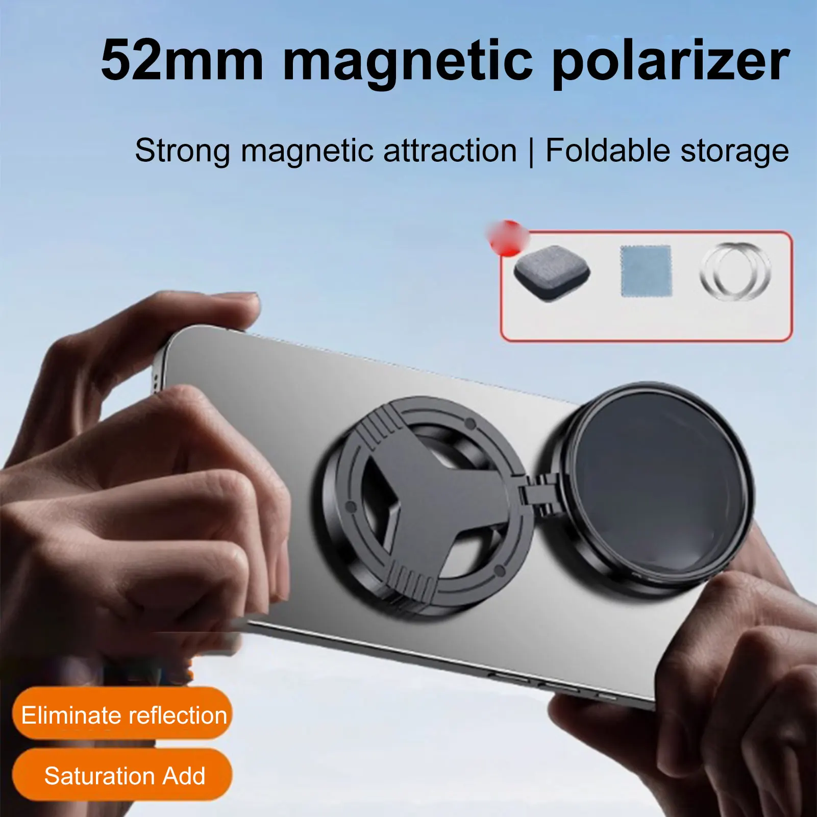2-in-1 Magnetischer Handy-Filterobjektiv 52mm CPL Polarisations-/Sternfilter Blendschutz Faltbarer Magnetischer Handy-Objektivfilter