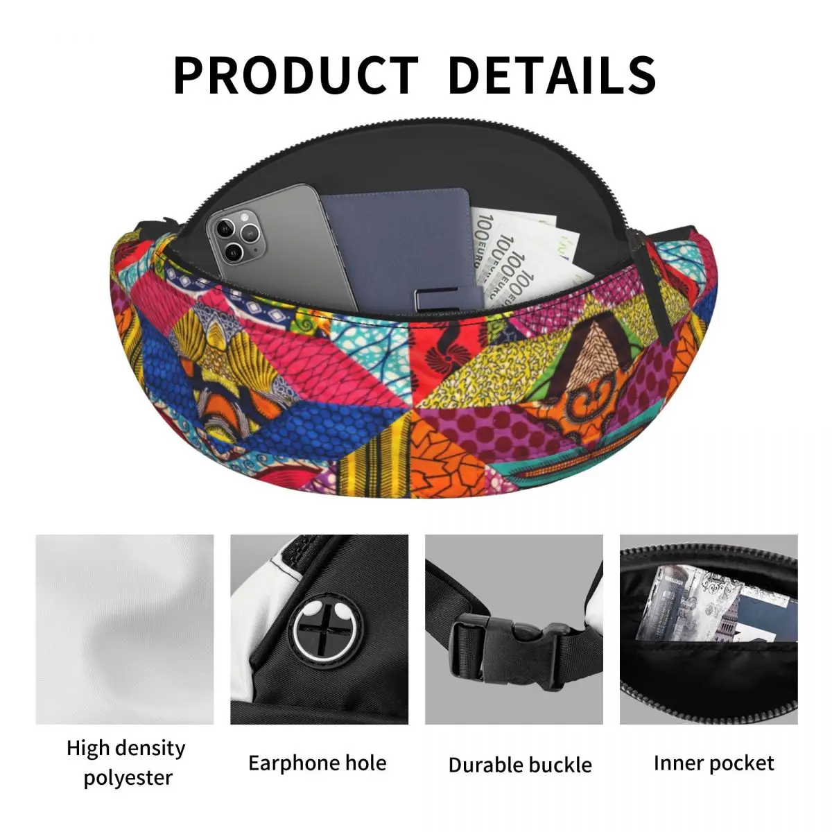 Colorful African Ankara Prints Fanny Bag Africa Tribal Geometric Art Crossbody Waist Pack Women Men Traveling Phone Money Pouch