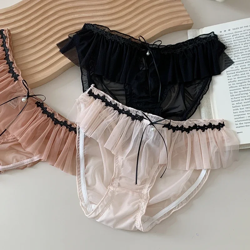 Ice Silk Transparent Linergie Fashion Female Underwear for Women Mesh Women's Panties Set Pack Lingerie Sexy Micro Briefs Girl