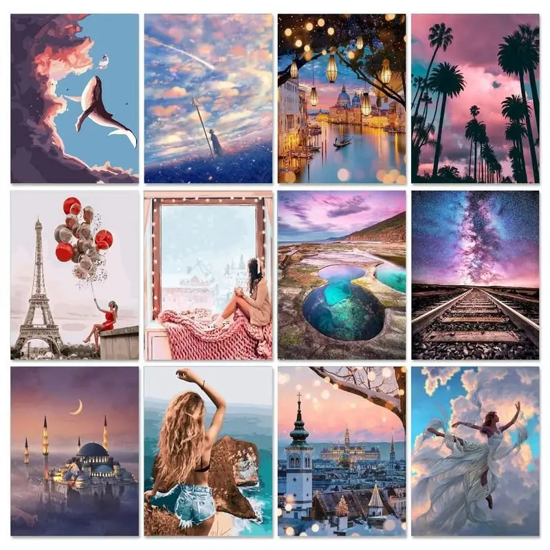 

GATYZTORY 60x75cm Diy Painting By Numbers For Adults Picture Drawing Landscape Paint For Painting Unique Gift Home Decor Button