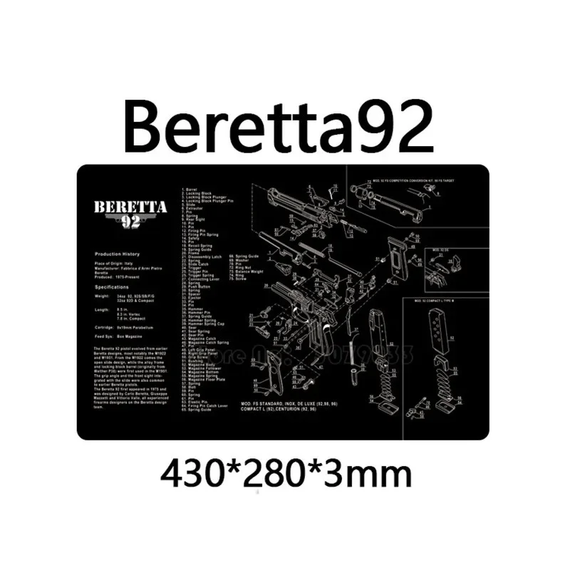 Gun Cleaning Rubber Mat AR15 AK47 Remington 870 P220 Beretta 92 Clean Mat with Parts Diagram Instructies Armourist Mat view 4