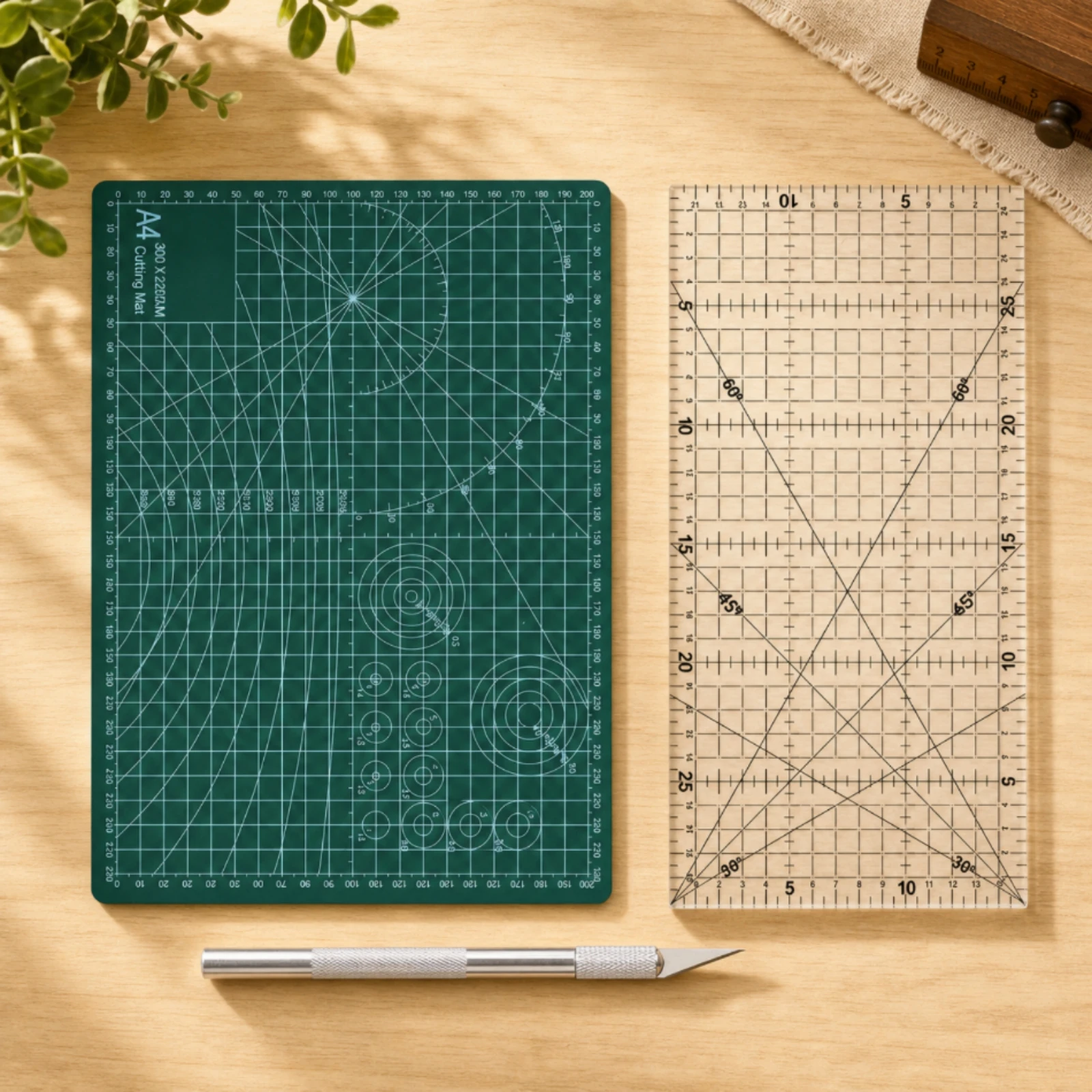 Double-Sided Craft Cutting Mat Precision Reversible Cutting Mat with Ruler Flexible Portable for Crafters, Paper Crafts