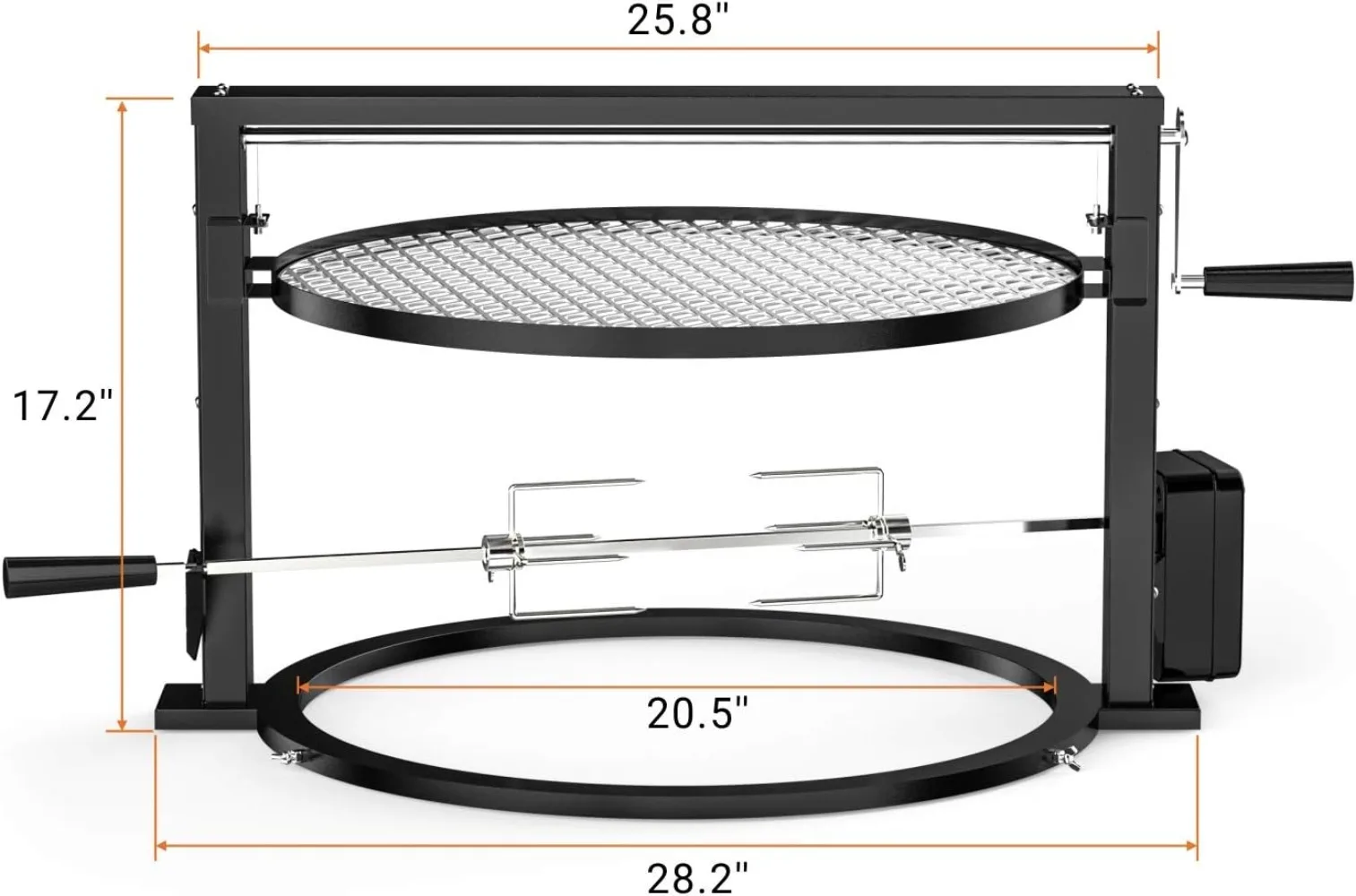Santa-maria Style Grill Rotisserie System Adjustable Cooking Grate Attachment for Weber 22 Inch Kettle Grills
