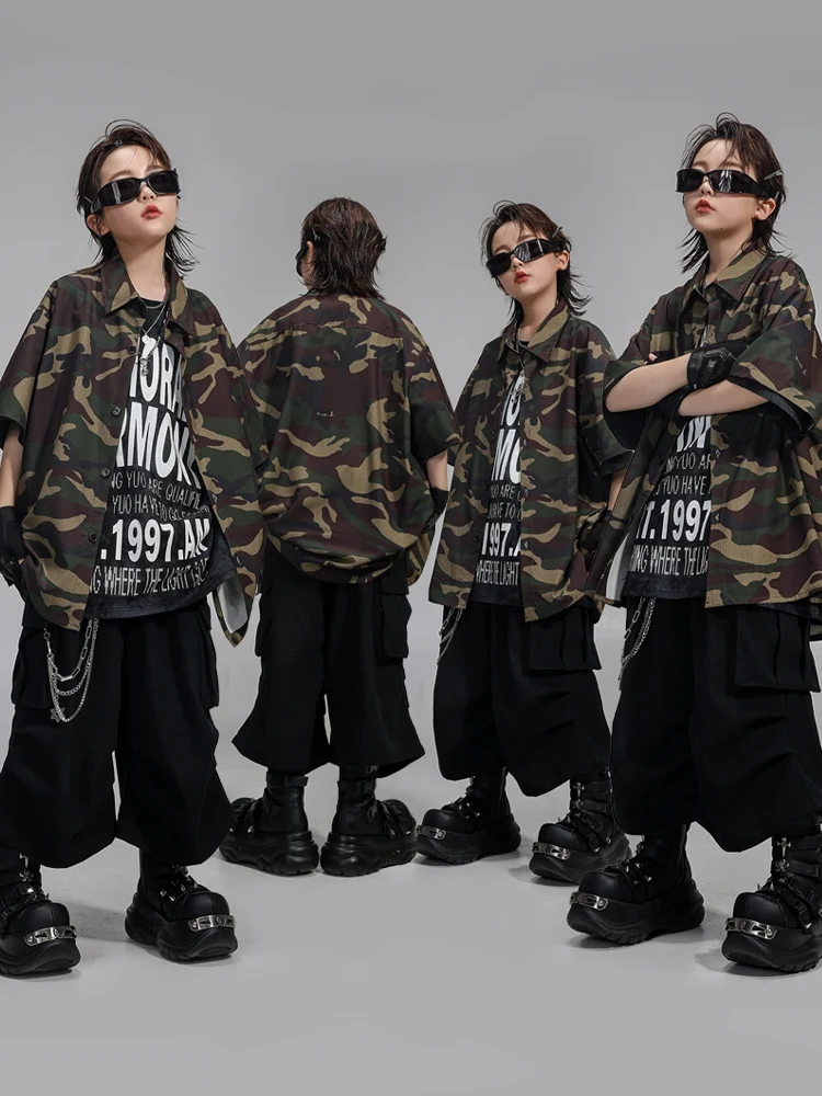 

New BoysHip-hop Clothes Street Jazz Dance Costumes Camouflage Coat Top Cargo Pants Suit Stage Outfit Catwalk Wear DQL10777