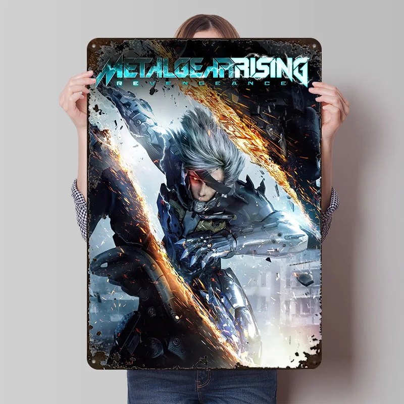 Metal Gear Rising: Revengeance - Póster Metálico de Arte del Juego, Decoración de Pared Personalizada, Letreros Retro Vintage de Hojalata para Decoración del Hogar o la Cueva del Hombre