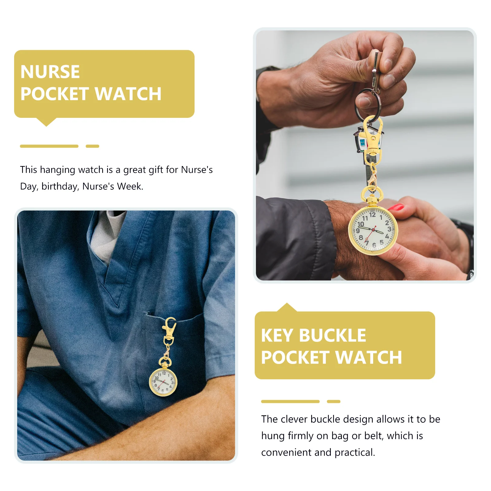 

Night Glow Nurse Pocket Watch Large Clear Dial Clip on Buckle Design Hanging Watch Nurse Pocket Watch,
