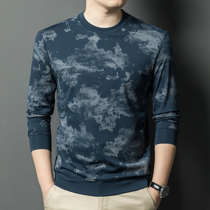 European Style Print Sweatshirt For Men Viscose Blends All Match Autumn Quality Smooth Comfortable Casual Sudaderas Para Hombres