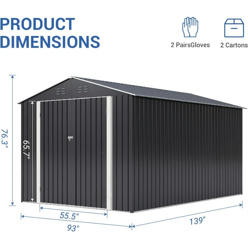 8 x 12 FT Outdoor Storage Shed, Metal Garden Shed with Updated Frame Structure, Tool Sheds for Backyard Garden Patio Lawn Black