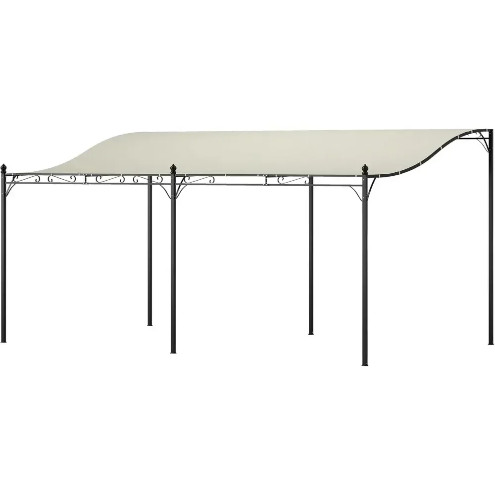 

10' x 16' Outdoor Pergola Canopy, Wall-Mounted Metal Patio Canopy with Weather-Resistant Fabric and Drainage Holes ,Cream White