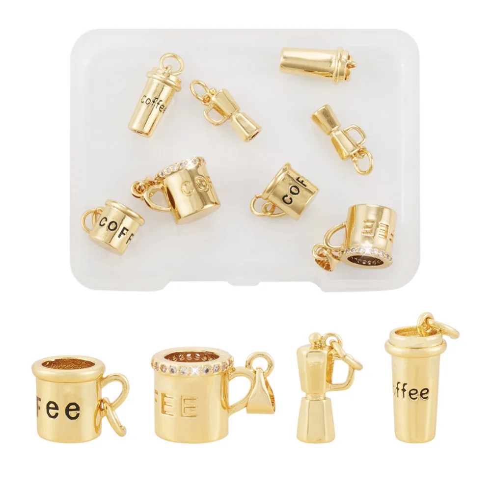 

8Pcs Brass Enamel Coffee Cup Pendants Coffee Machine Metal Charm for Jewelry Making DIY Bracelet Necklace Decor Accessories