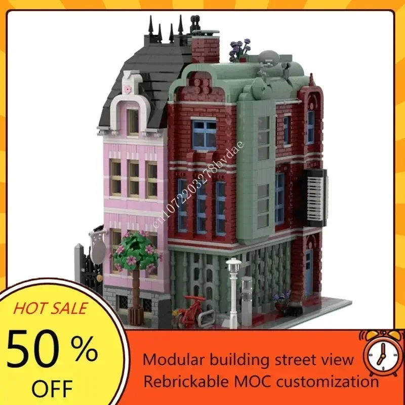3007 pçs loja de música modular moc personalizado vista rua modelo arquitetura criativa diy montagem educacional quebra-cabeça brinquedo presente