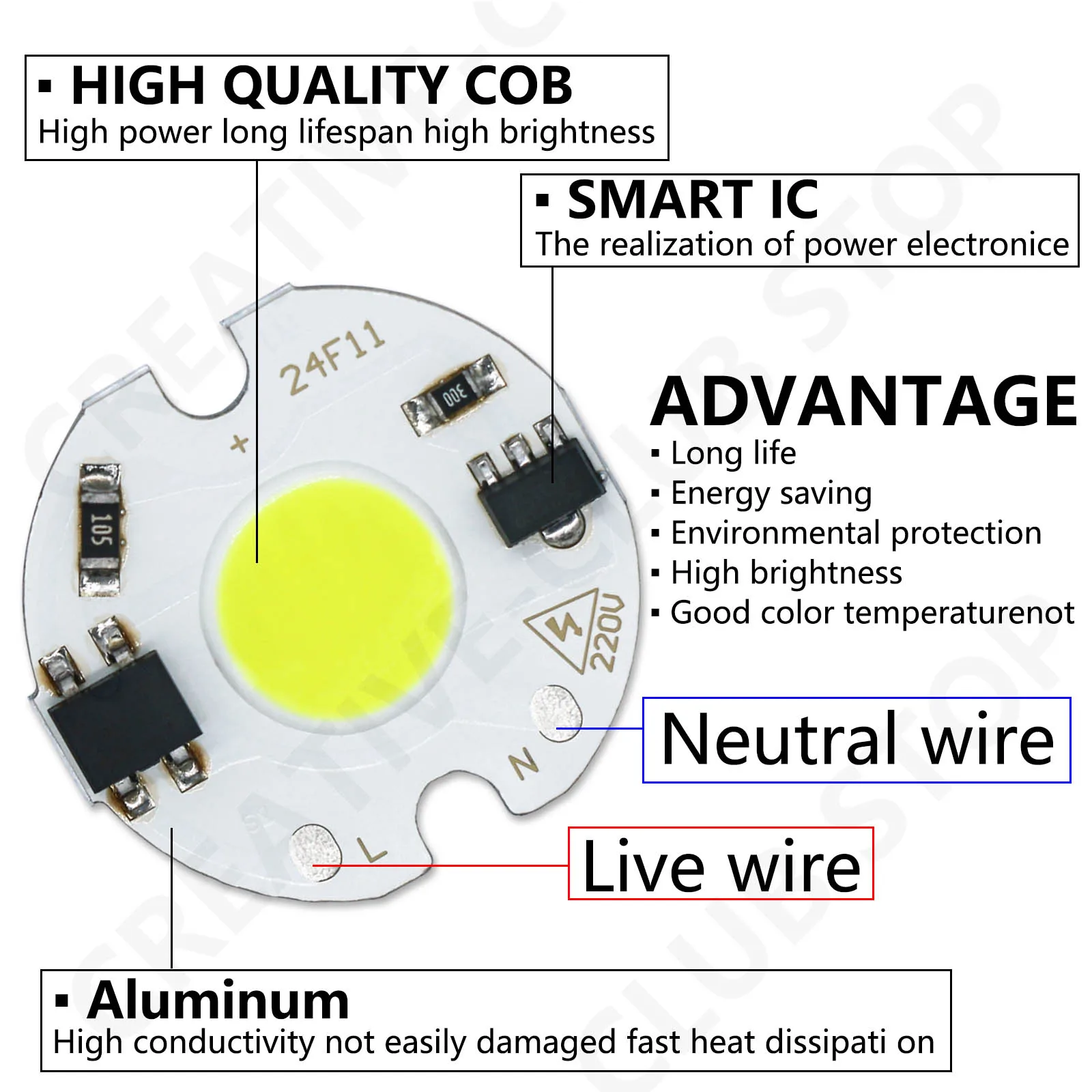 1-100 pz 3W 5W 7W LED COB Chip 220V LED Matrix Smart IC Driver lampada LED perline sorgente luminosa per LED diodo faretto modulo lampadina