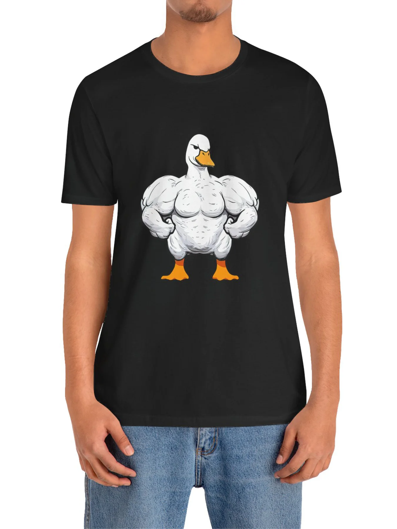 

Men'S Cotton T-Shirt with Muscular Duck Print, Casual Crew Neck, Slight Stretch, Novelty Sports & Outdoor Top for Spring/Summer