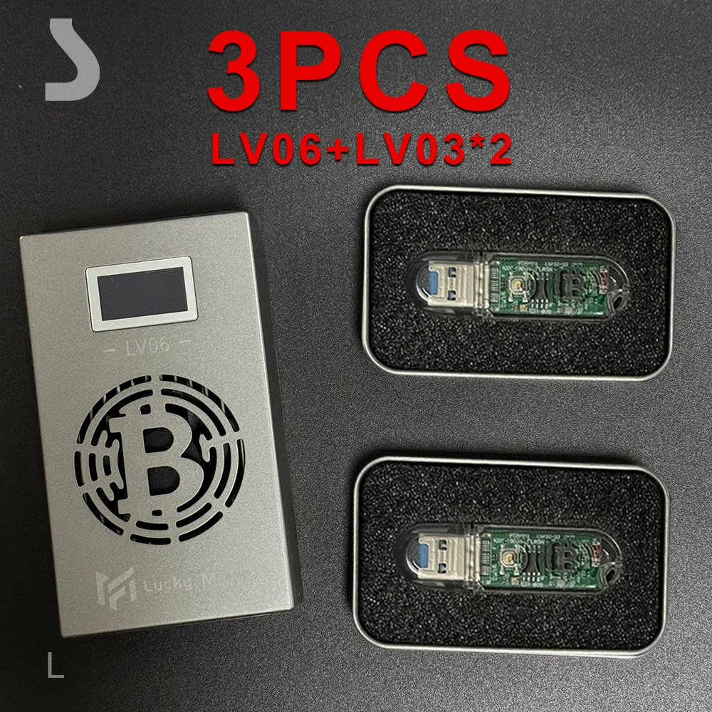 

3pcs Lv6+2LV03 bitcoin miner Lucky miner 504GH/S BM1366 SHA256 BTC BCH BSV DGB Usb solo miner lottery miner silent miner machine