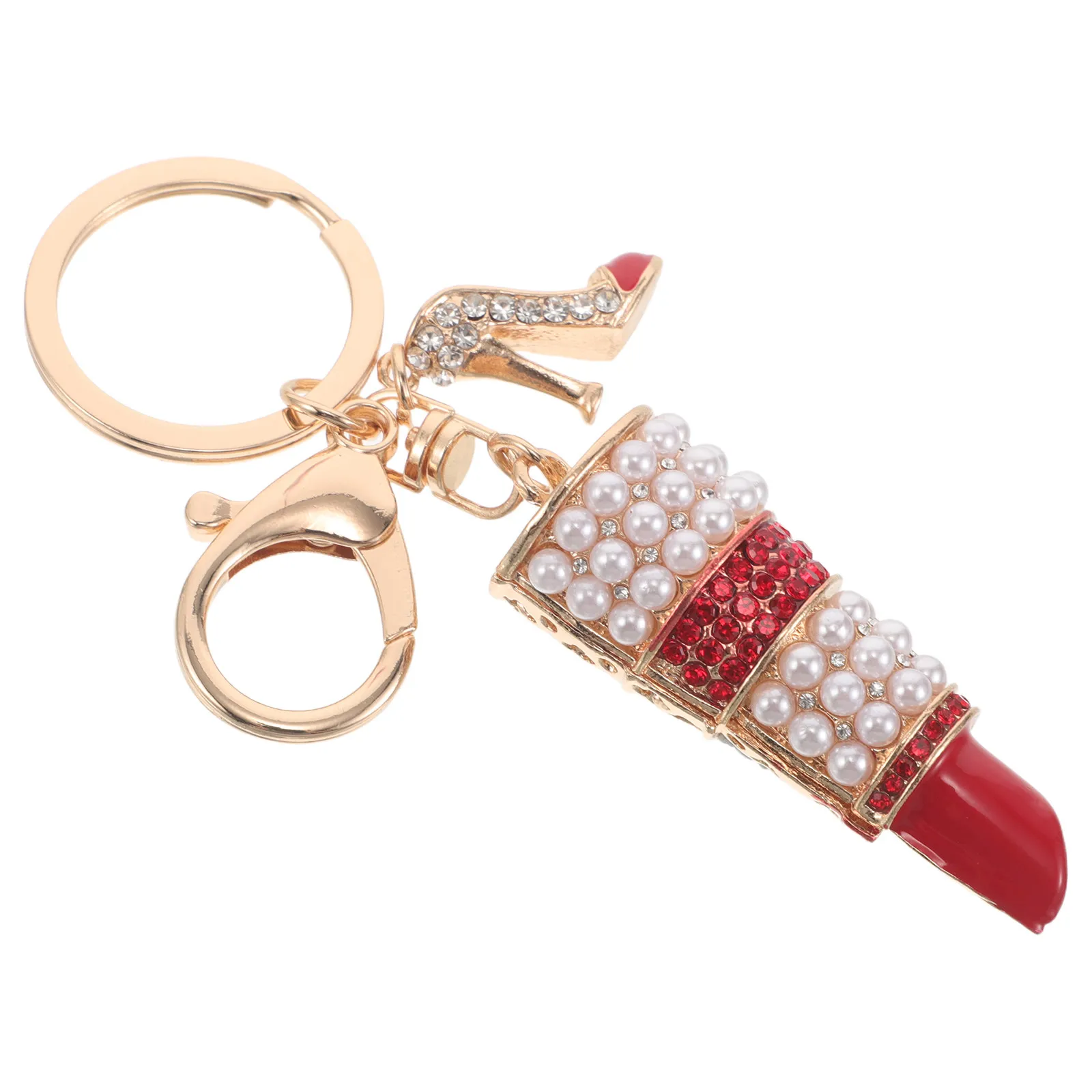 Sparkly Rhinestone Lipstick High Heel Pendant Keychain Elegant Bag Charm for Handbags Wallets Car Keys Fashion Accessory Women