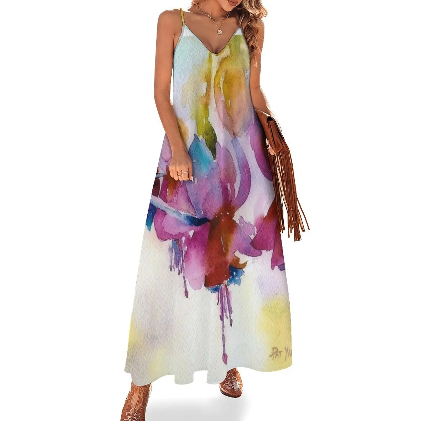 

Dancing Fuchsias Watercolor Sleeveless Dress long sleeve dress clothes dress for women summer