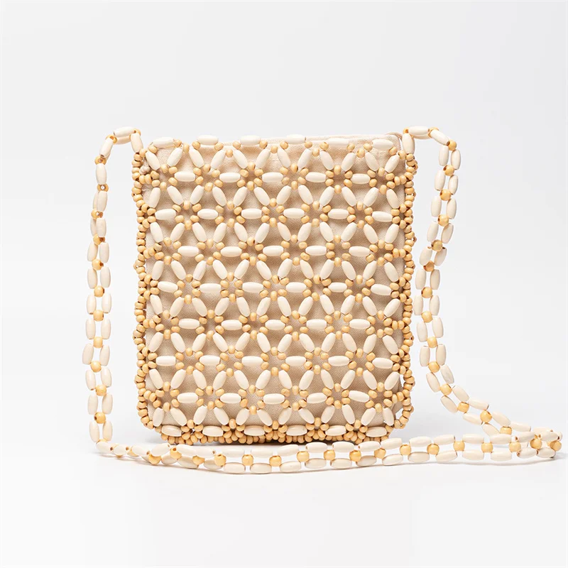Summer Style Mini Pouch for Women Boho Beach Coin Purse Cross-body Wooden Beads Hollow Out Small Flap Bolsas Femininas 미니파우치