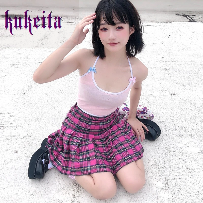 Kukeita Women Plaid Skirt Summer High Waist Girls JK Mini Skirt Y2k Harajuku Cute Pleated Skirts Japanese Kawaii Short Skirt