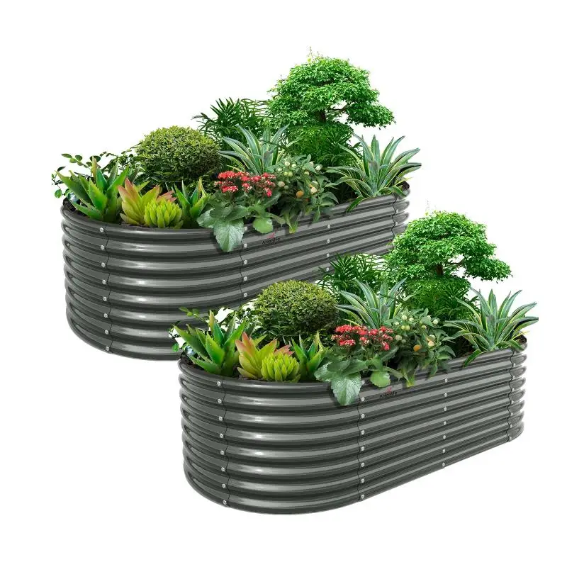 

2 Pack:8x4x2 ft Oval Modular Raised Garden Beds, Planting Racks Designed for Gardening Durability and Versatility,Easy Assembly