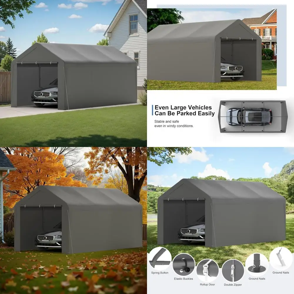 

Carport, сверхмощный портативный гаражный всесезонный автомобильный навес 10 x 20 футов со съемной боковой стенкой и дверью, палатка для вечеринок с навесом для автомобиля с W
