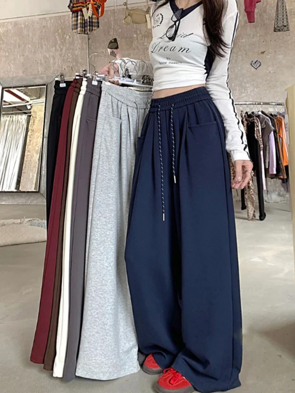 블루 여성 스포츠 팬츠 겨울 신상 하이웨이스트 드레이프 와이드 레그 스웨트팬츠 스몰 사이즈 미국산 울 바지