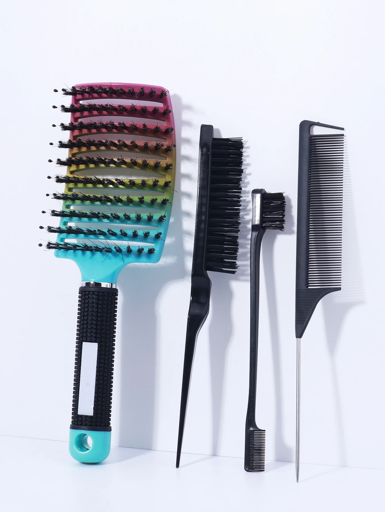 

4pcs/set of bristle dry wet massage curly hair comb with tail comb edge brush salon styling tool set Special for real hair wigs