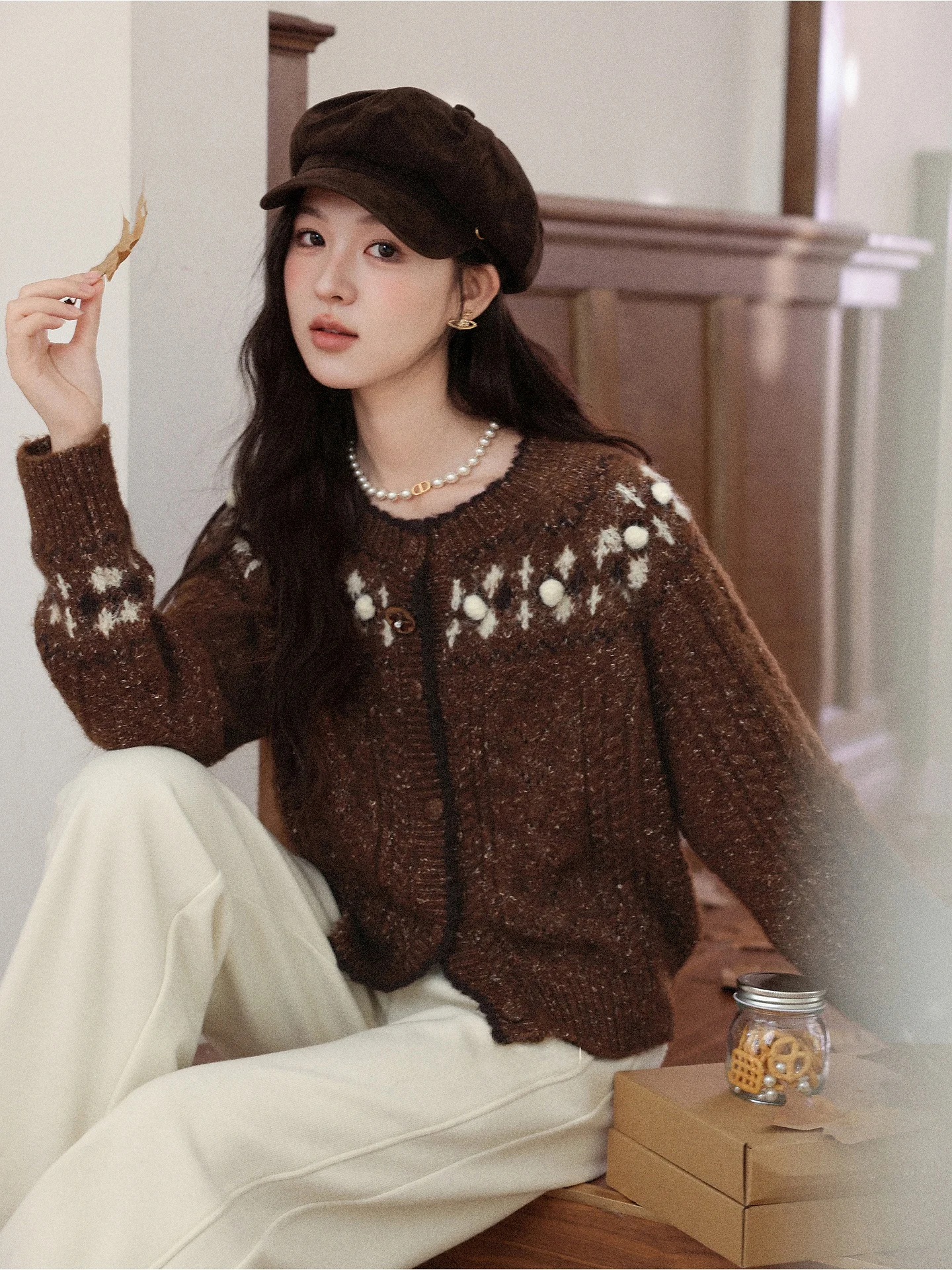 

Теплый женский кардиган для повседневной носки, цвета глубокого кофе, с небольшим вырезом, на пуговицах, с длинными рукавами, свободного кроя, однотонный, осенне-зимний