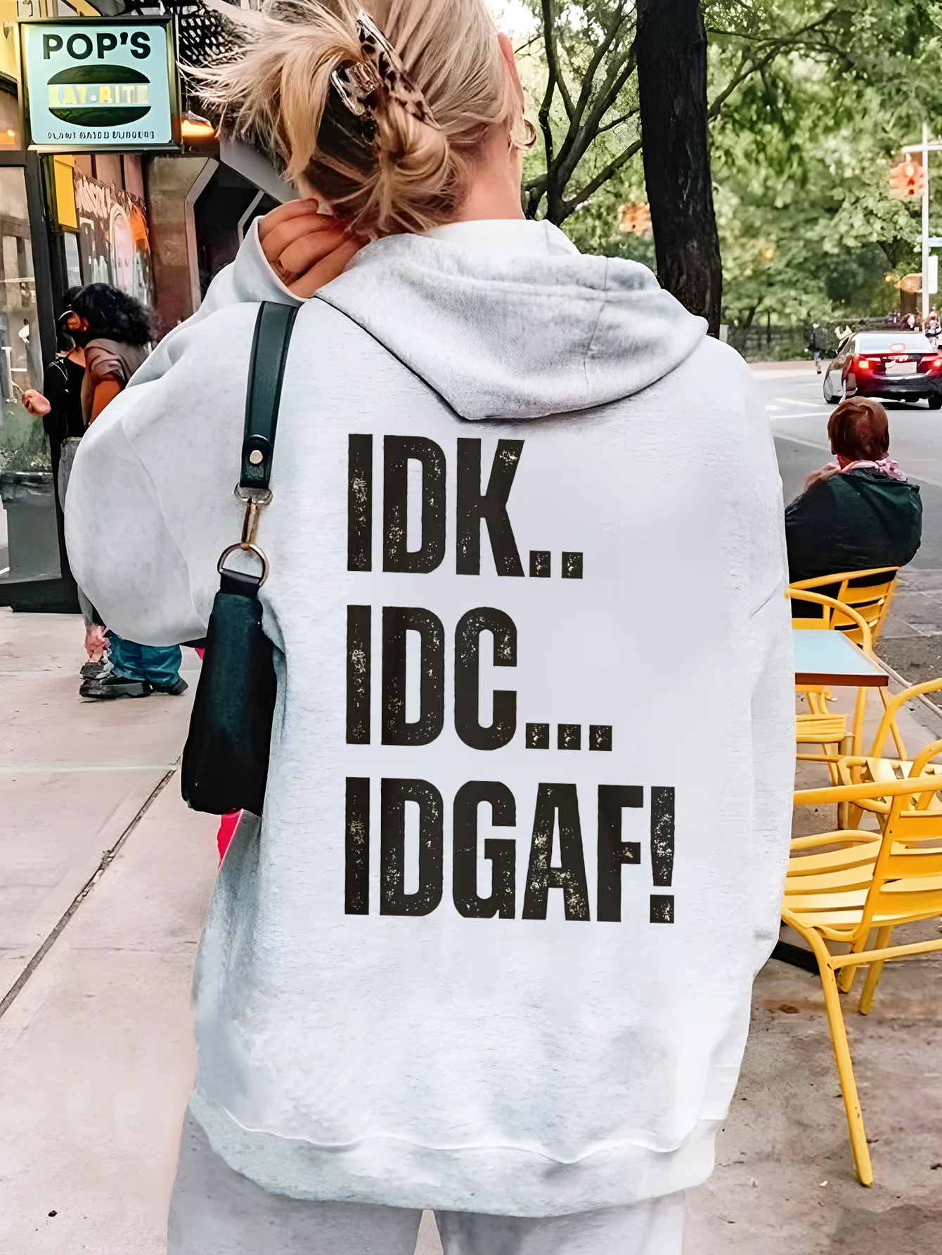 

Idk Idc Idgaf Серая толстовка с капюшоном для женщин и мужчин с текстовым принтом на спине, уличная одежда, пуловер большого размера, повседневный городской модный эффектный наряд