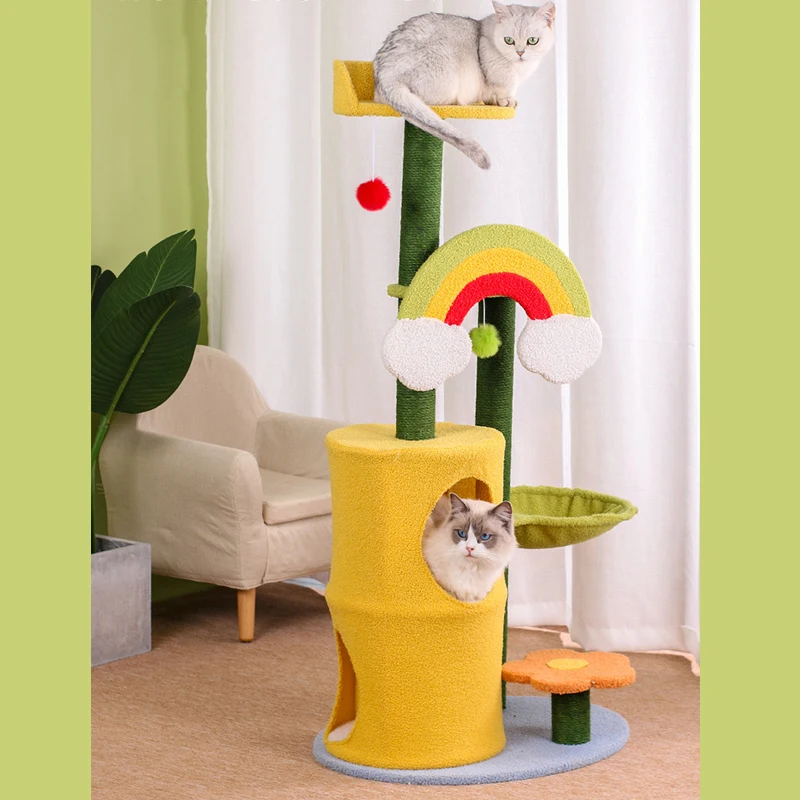 Indoor Cat Climbing Rack with Rainbow Toys — Luxury Sisal Scratching Board for Multi-Cat Families, Pet Supplies