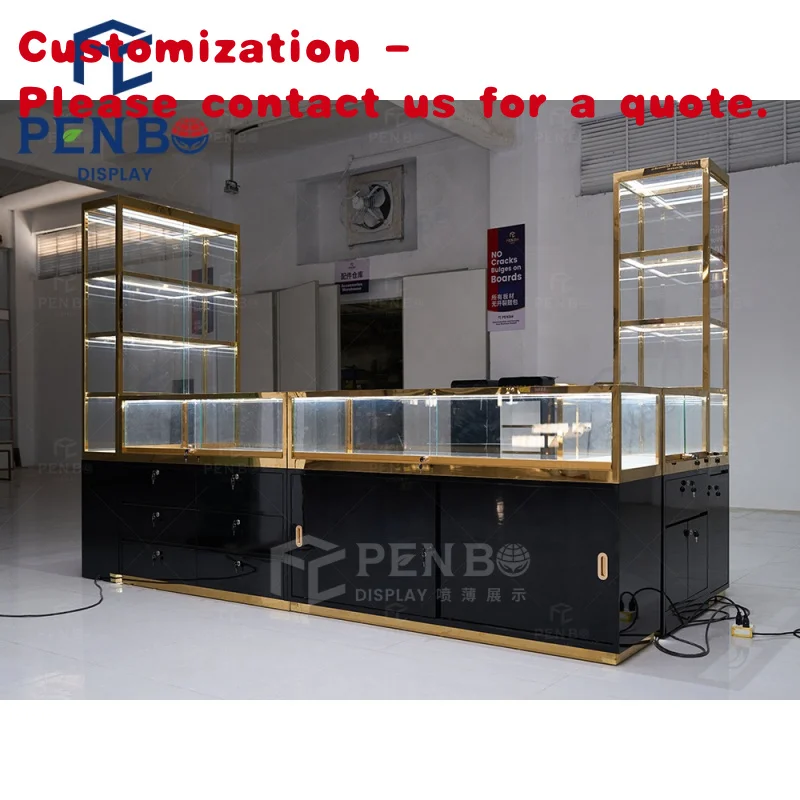 

custom.Luxury Explosion-Proof Glass Wrist Watch Showcase Mall Kiosk Stand Display Counter Jewelry Booth Design with Tower Showca