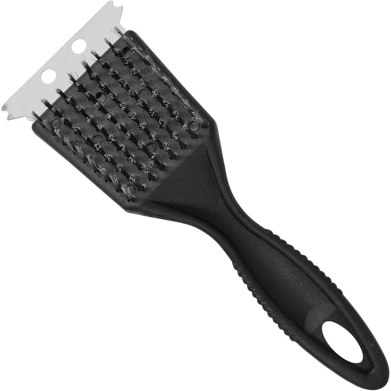 1PC Stainless Steel BBQ Grill Brush with Scraper Thickened Wire Bristles Ergonomic Handle Outdoor Barbecue Grill Cleaning Tool