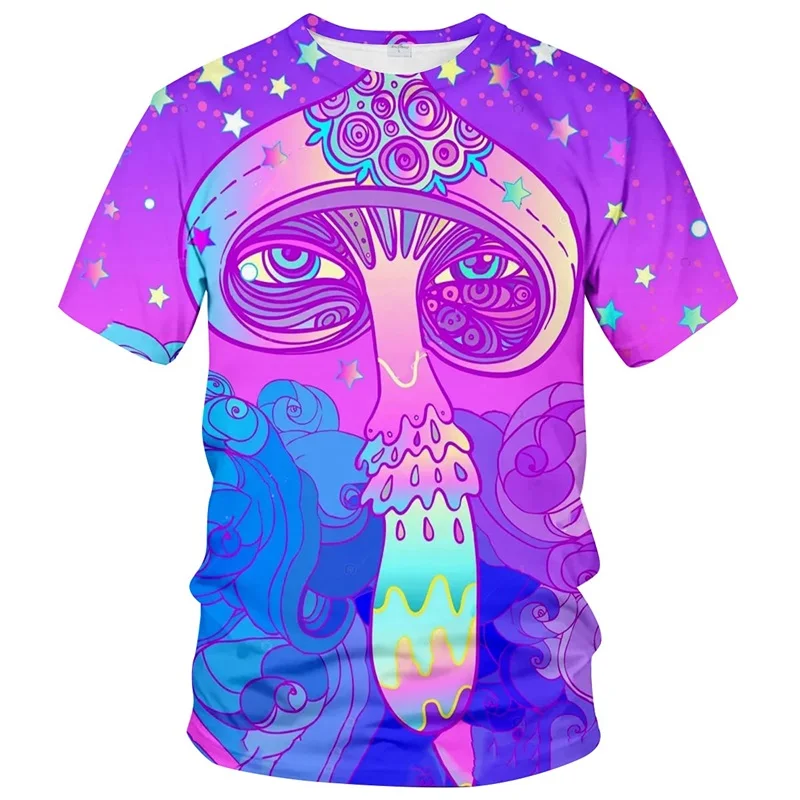 3D Full Print Novelty Magic Mushroom Graphic Tshirt Mens Casual Short Sleeve Crew Neck Tee Tops Kids Oversized Funny Tshirts