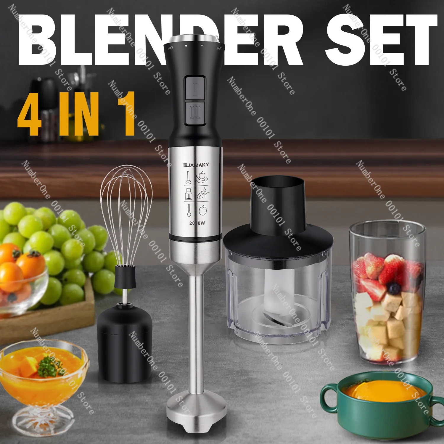 JAMAKY Home 500W Four in One Blender Set with Multi functional Food Processing Machine for Juicing and Egg Beating ROHS