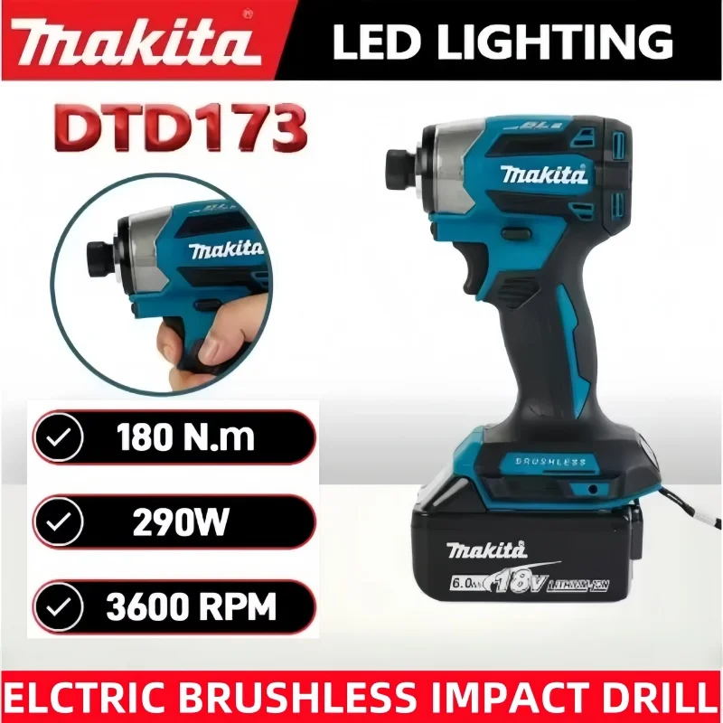 

DTD173 Makita 18V Cordless Impact Driver 180Nm Brushless Motor Electric Drill Wood/Bolt/T-Mode Wireless Drill Household Tool