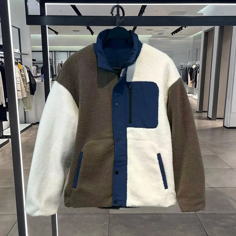 

Молодежная модная ретро-куртка в американском стиле с вставками из овечьего меха и хлопка, зимняя мужская одежда, теплая трендовая повседневная куртка