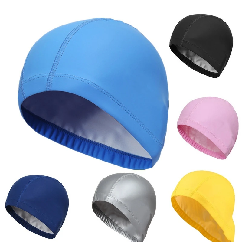

New Waterproof PU Fabric Protect Ears Long Hair Water Sport Swim Pool Swimming Bathing Caps Hat Plus Size for Men Women Adults