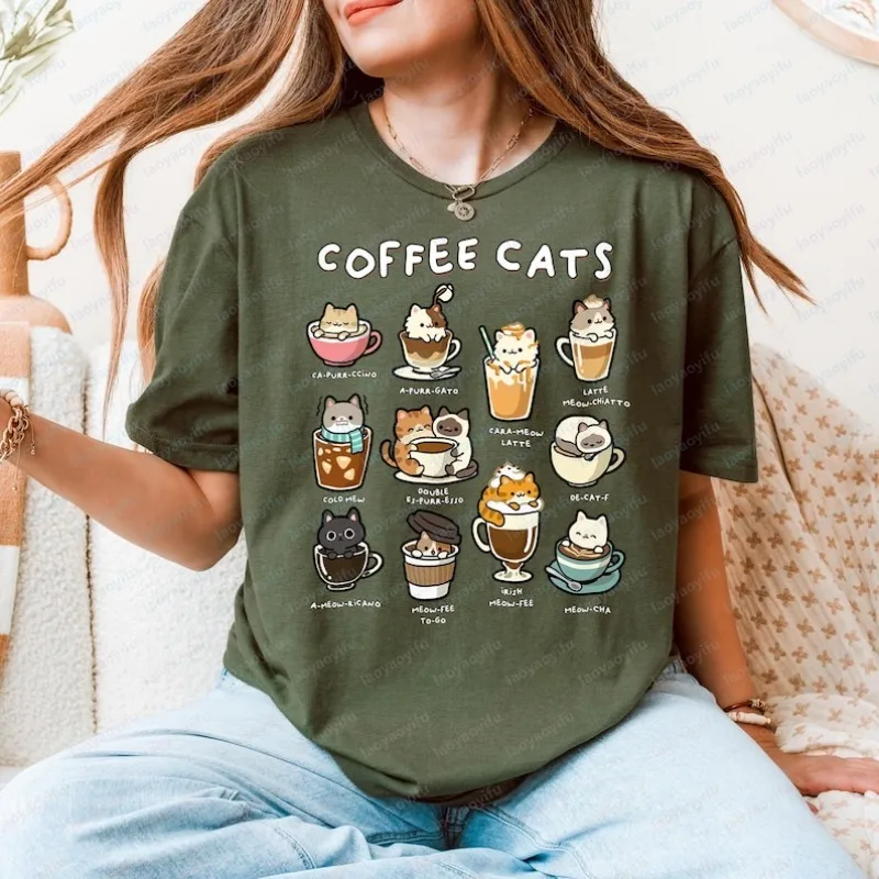 

Coffee Cats Shirt Funny Cat Gifts for Barista Pun Kawaii Kittens T-Shirt