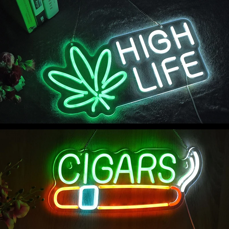 Smoke Cigars Neon Sign Custom Flower Lips Neon Lights Room Decoration Business Logo Wall Bar Shop Party Restaurant USB Gift