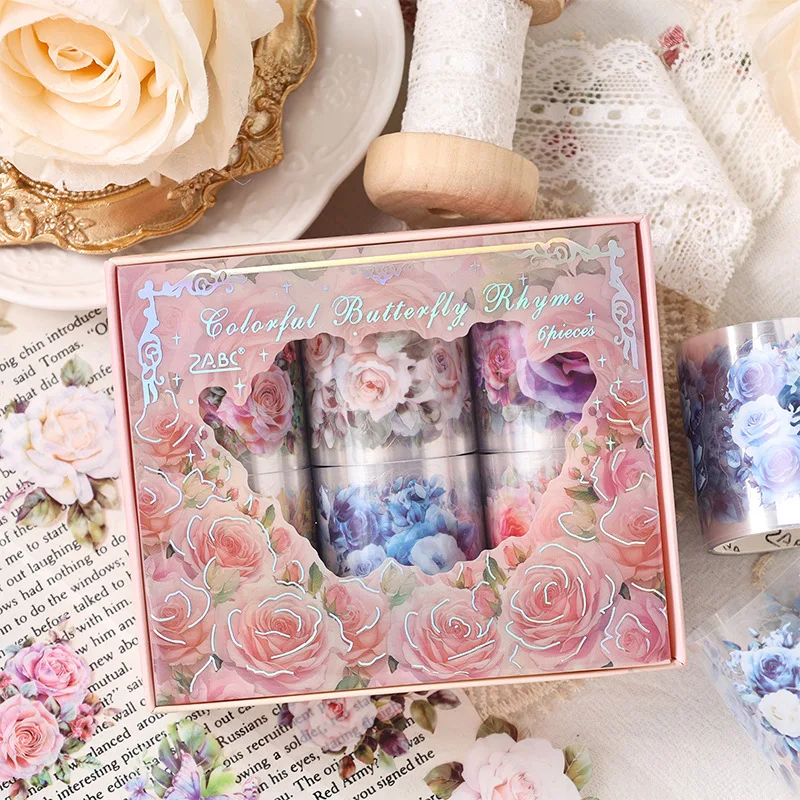 Color Butterfly Floral Die Cut PET Washi Tape Waterproof Scenery Decoration Journal Sticker Roll DIY Creative Stationery