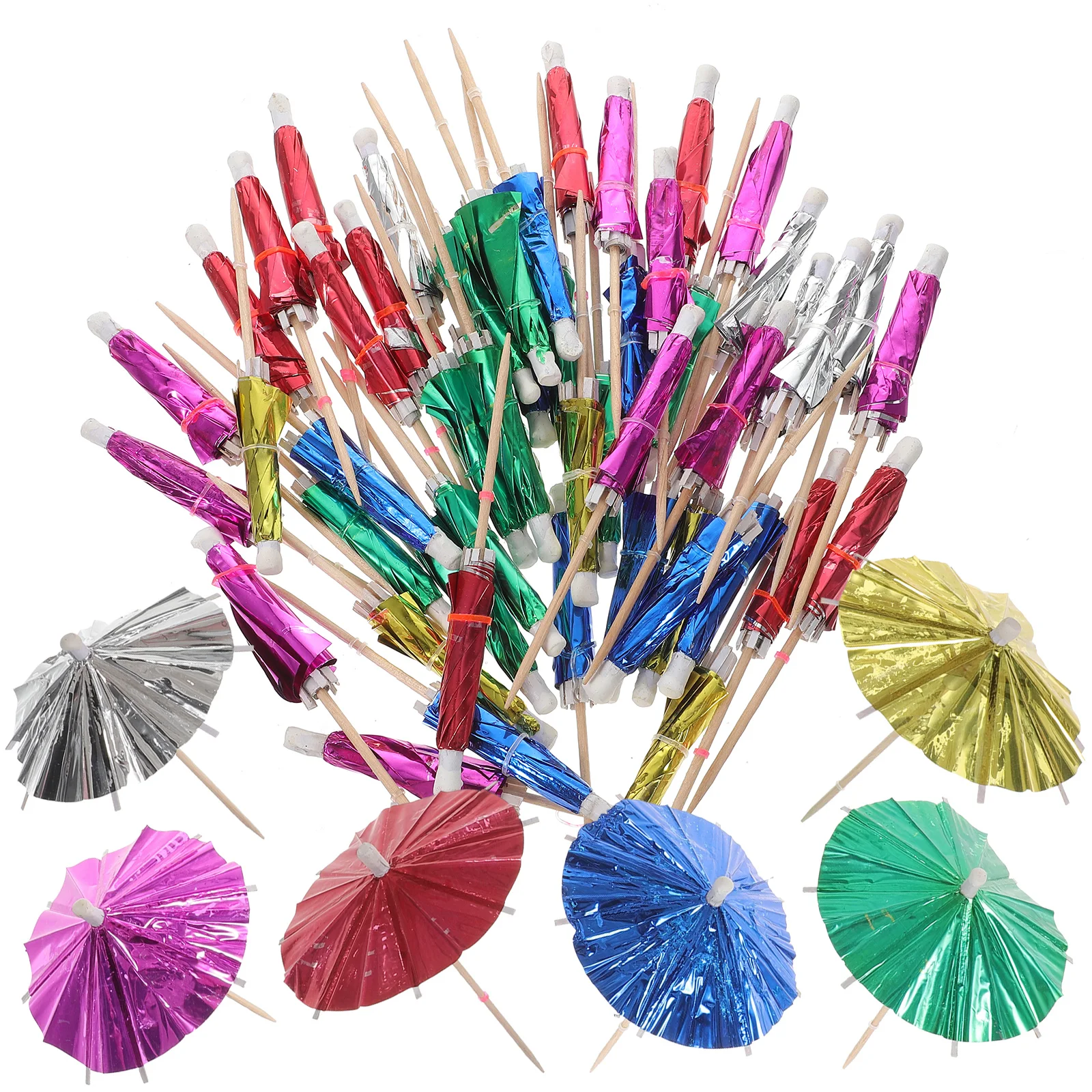 

50pcs Cocktail Umbrella Picks Fruit Sign Decorations Drinks Tropical Party Wedding Supplies Wood Toothpicks Safe Material
