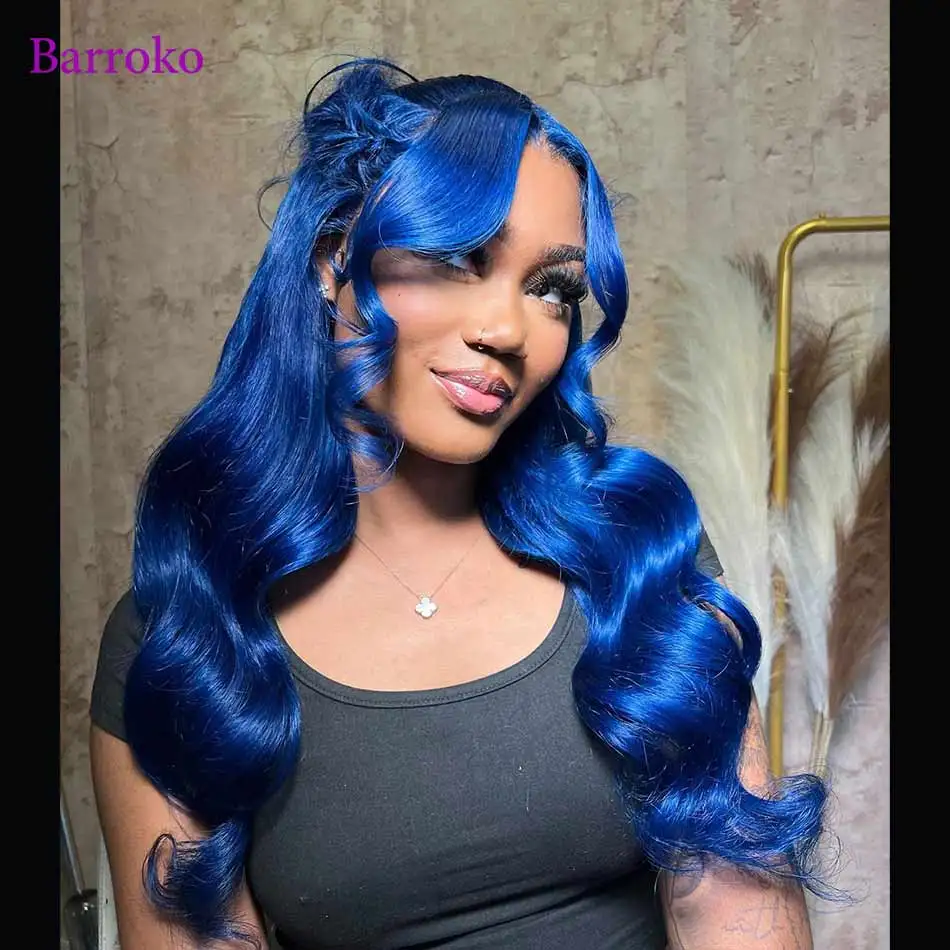 Blauw Gekleurde Pruik Cosplay Transparant 13X6 13X4 Lace Front Pruiken Remy 100% Menselijk Haar Body Wave pruik Voor Vrouwen Pre Geplukt Braziliaanse
