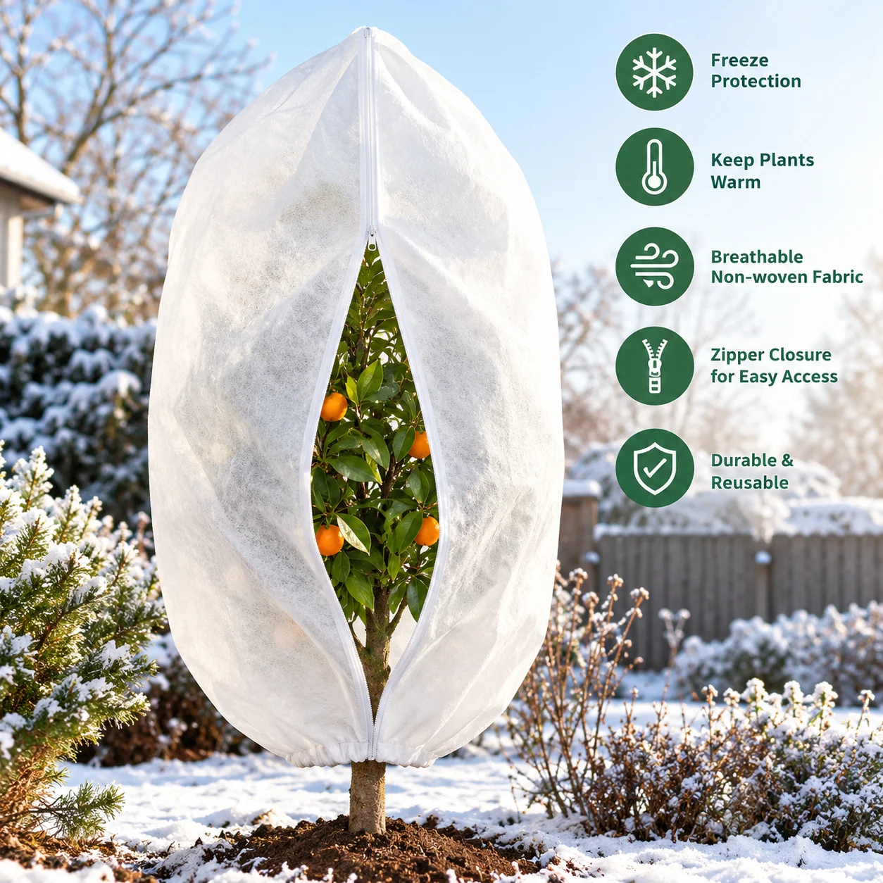 Plant Covers Freeze Protection Frost Cloth Winter Plant Protection Cover with Zipper Drawstring for Shrubs Trees Potted Plants