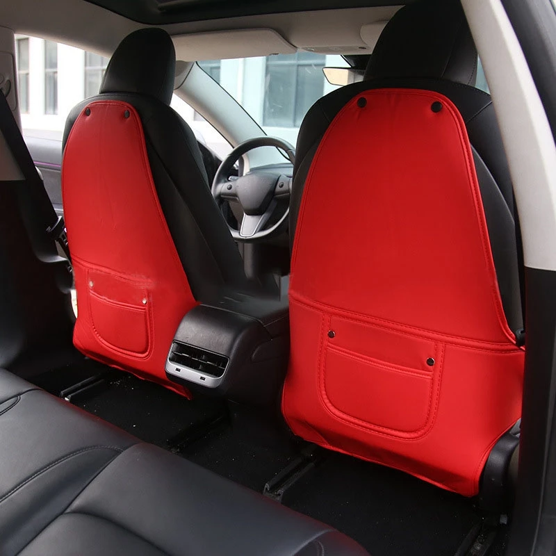 for Tesla Model 3 Seat Back Mat Anti-Kick Pad Leather Rear Seat Back Protector Pedal Interior Accessories Red