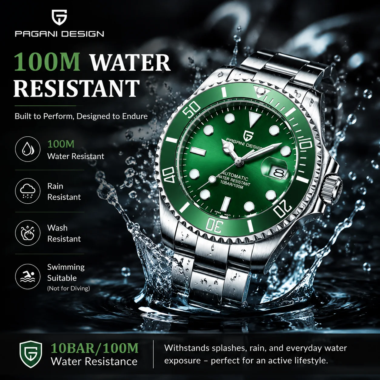 PAGANI 43mm Men's Mechanical Watch Luxury Stainless Steel Diver Watch Sapphire Crystal Luminous Waterproof Busines Wristwatch - view 4