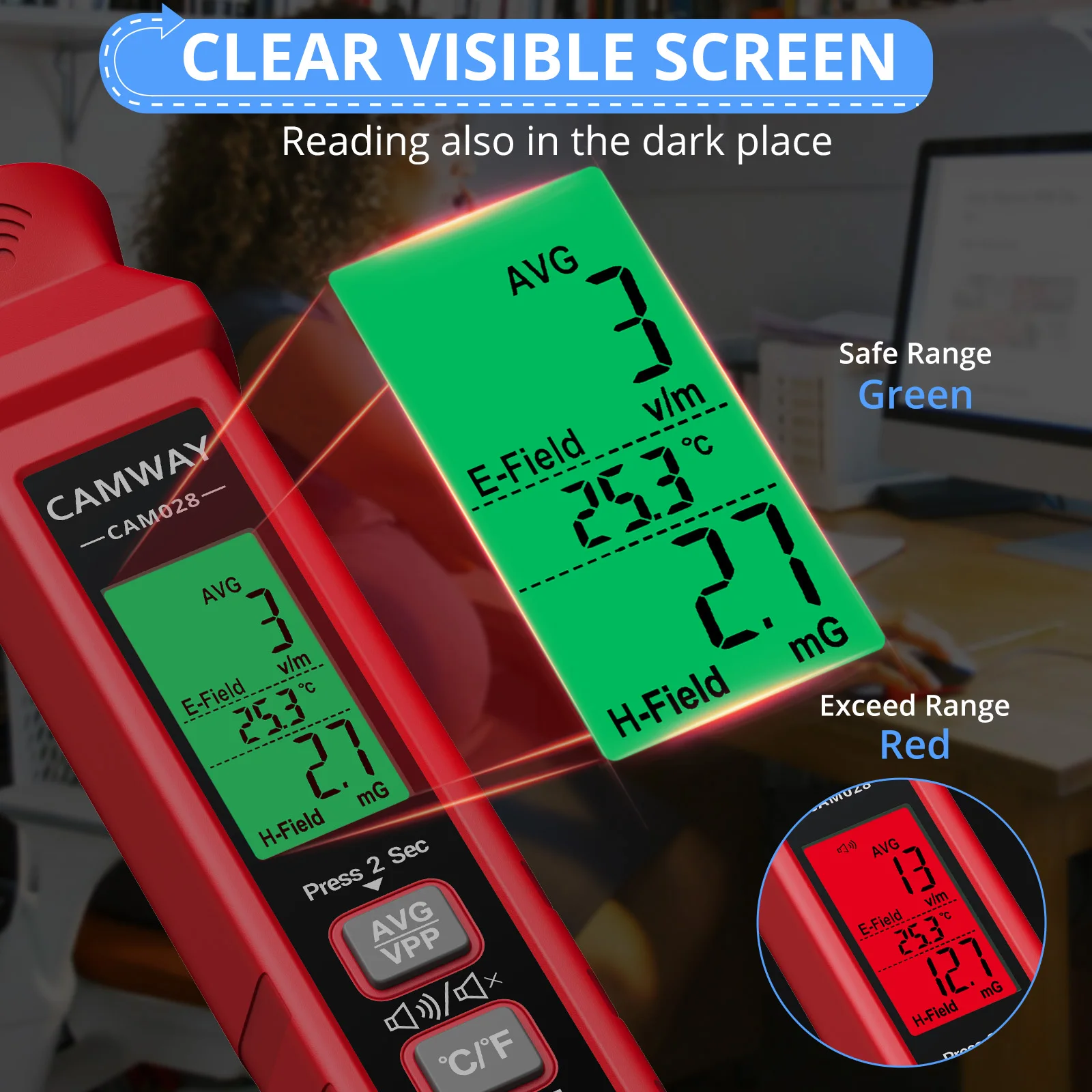 CAMWAY EMF Meter Digital Electromagnetic Radiation Detector Handheld LCD EMF Tester For Check Home Office Outdoor Computer Room