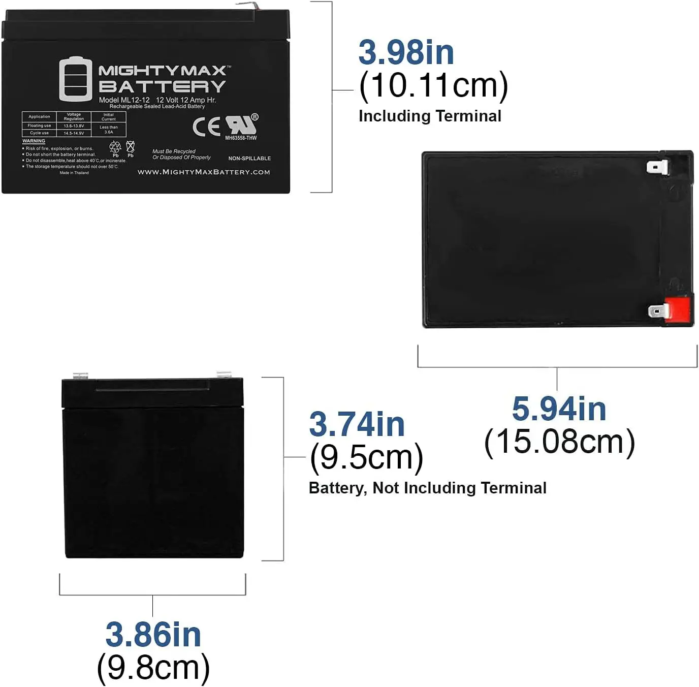 Mighty Max Battery ML12-12 - 12 Volt 12 AH SLA Battery F2 Terminal - Pack of 10