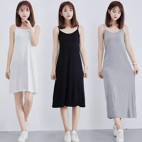 Robe Modal à bretelles Spaghetti pour femmes, jupe gilet longue de 90 à 120cm, Camisoles, jupon intérieur
